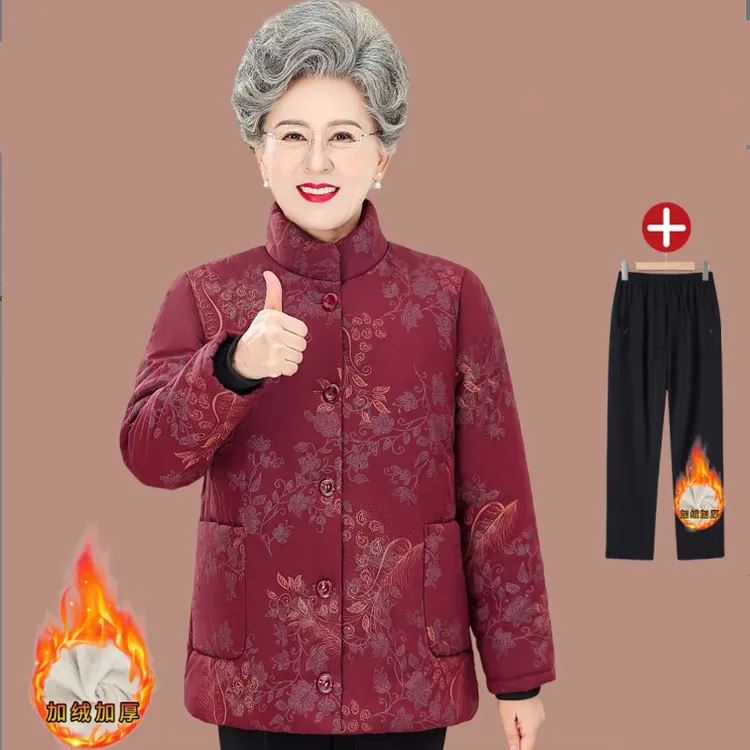 老人衣服中国风奶奶装加厚棉衣妈妈装秋冬季老人老太保暖加绒外套