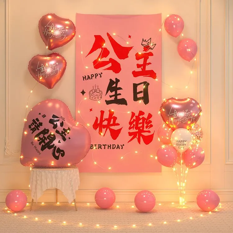 儿童生日宝宝周岁场景布置女孩气球氛围派对装饰拍照背景挂布条幅