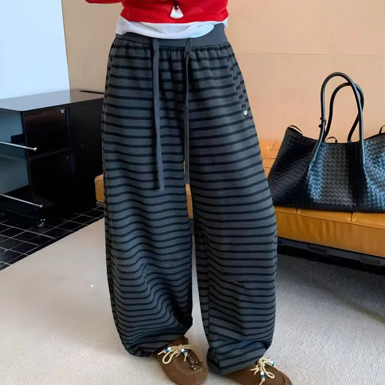条纹抽脚裤9089加绒加厚休闲大版松紧腰条纹裤