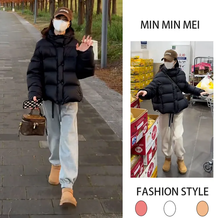 冬季时尚新款加厚连帽棉服保暖加绒束脚裤小个子显瘦两件套装