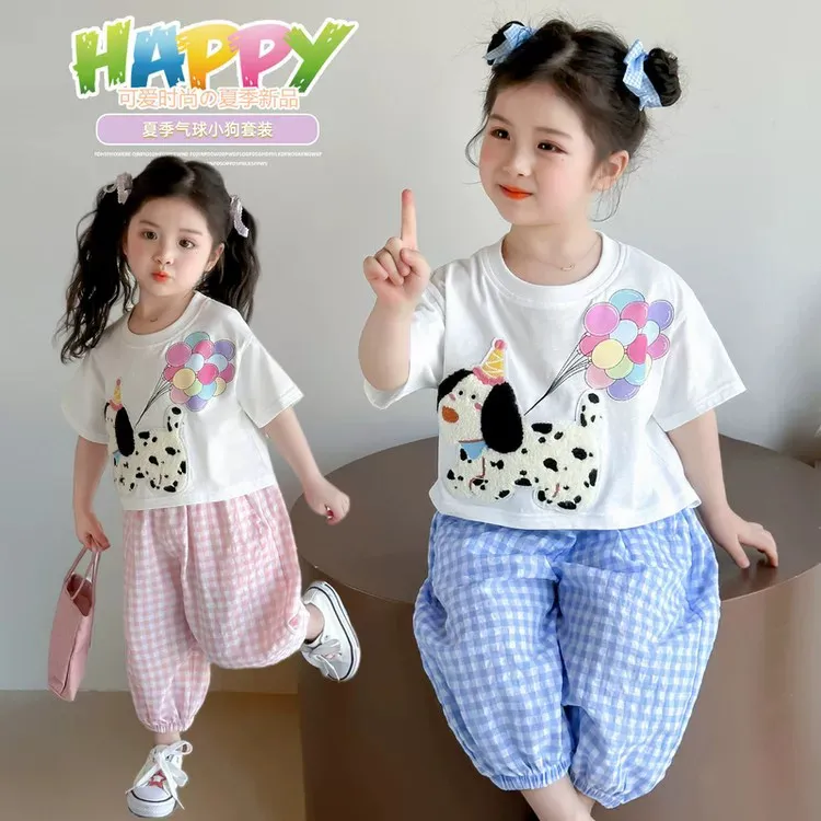 女小童夏款套装2025新款女宝宝薄款短袖夏装小女孩防蚊裤两件套潮