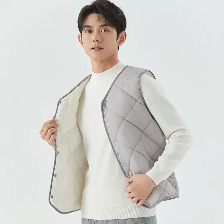 男士羊羔绒秋冬短款男士背心菱形加绒保暖毛西装尖角马甲2162