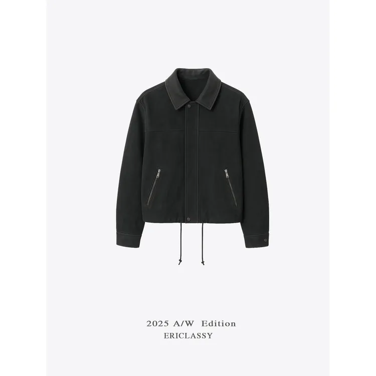 ERICLASSY 鸭绒系列/复古仿麂皮绒牛皮领拼接羽绒气球夹克