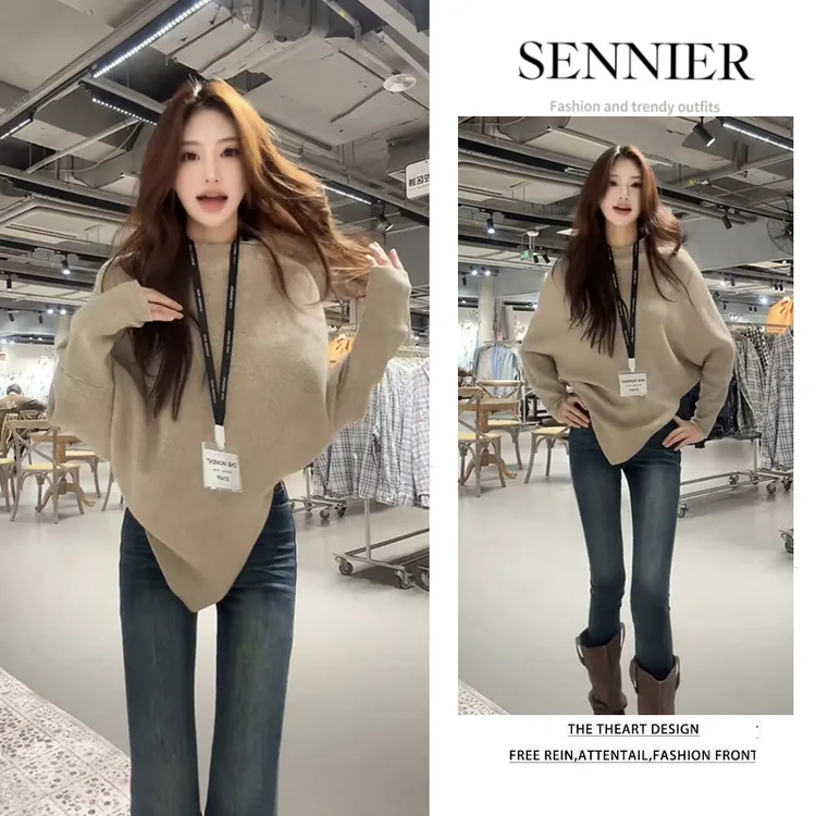 秋季温柔系穿搭女2025新款韩系气质不规则针织上衣显瘦裤子两件套