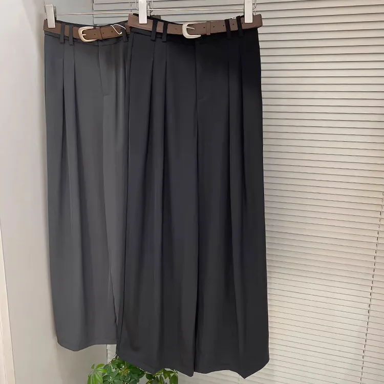 口袋高端欧货2025春夏高腰显瘦直筒阔腿女裤休闲垂感西装长裤