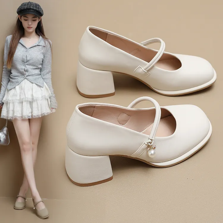 法式高跟单鞋玛丽珍女鞋2025新款春秋时尚百搭法式中粗跟配拖鞋