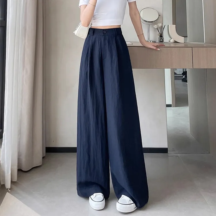 富婆同学会/冰感天丝亚麻阔腿裤子大码女胖mm显瘦梨型身材夏薄款