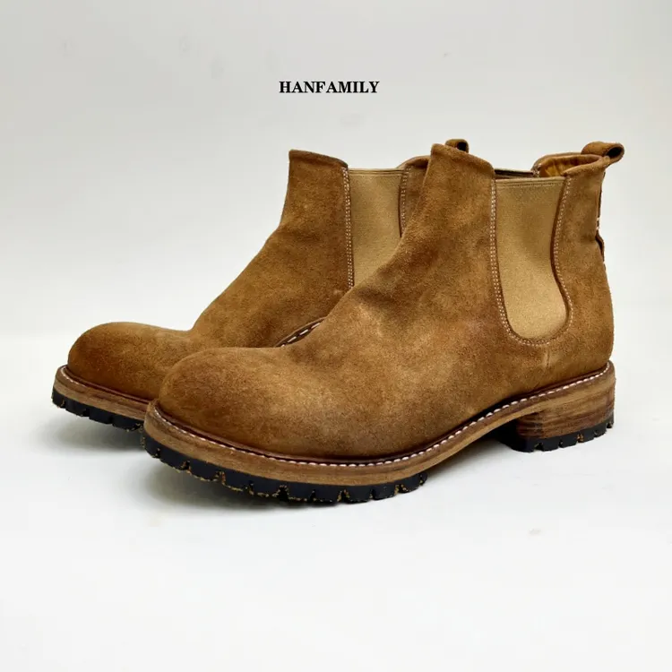 HAN FAMILY/大汉之家固特异头层马皮反绒切尔西靴男士切尔西短靴