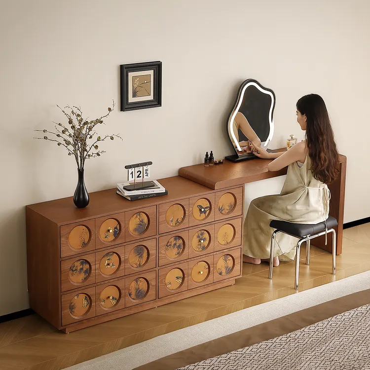 宋代美学斗柜一体梳妆台实木2025新款梳妆台