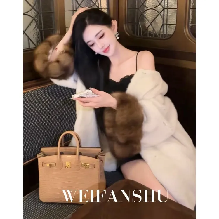 WEIFANSHU/魏凡舒【法国情人】新款桑蚕丝内里紫罗兰水貂皮草外套