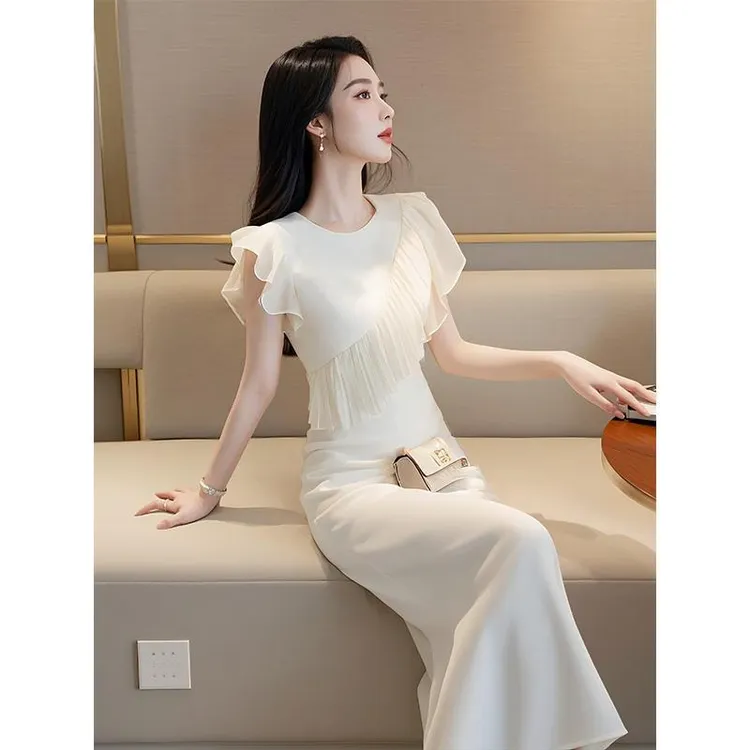 日韩系欧若风收腰显瘦春季通勤女装夏季小众不撞款超好看长裙子女