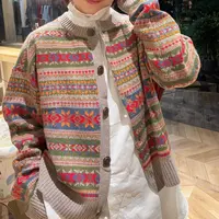 重工提花费尔岛羊毛彩条针织开衫