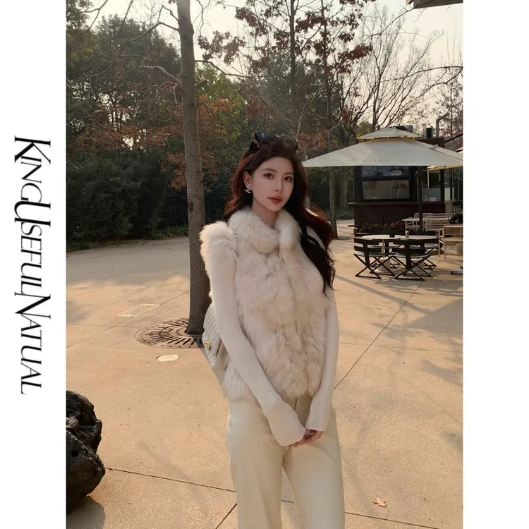 KUN【小白狐】高奢气质 甄选狐狸毛皮saga级奢华秋冬米白色皮草马甲