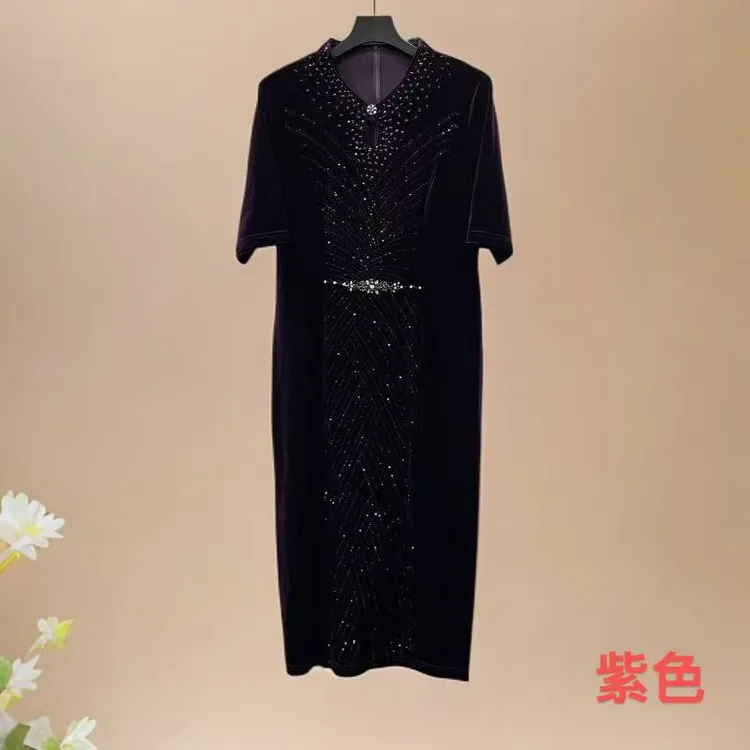 H-2563设计师轻奢气质显瘦修身时尚中老年妈妈装连衣裙中式复古