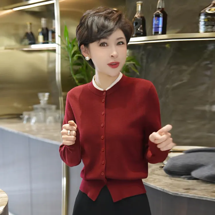 【缦柔小调】气质百搭圆领叠穿加厚针织开衫MG8532