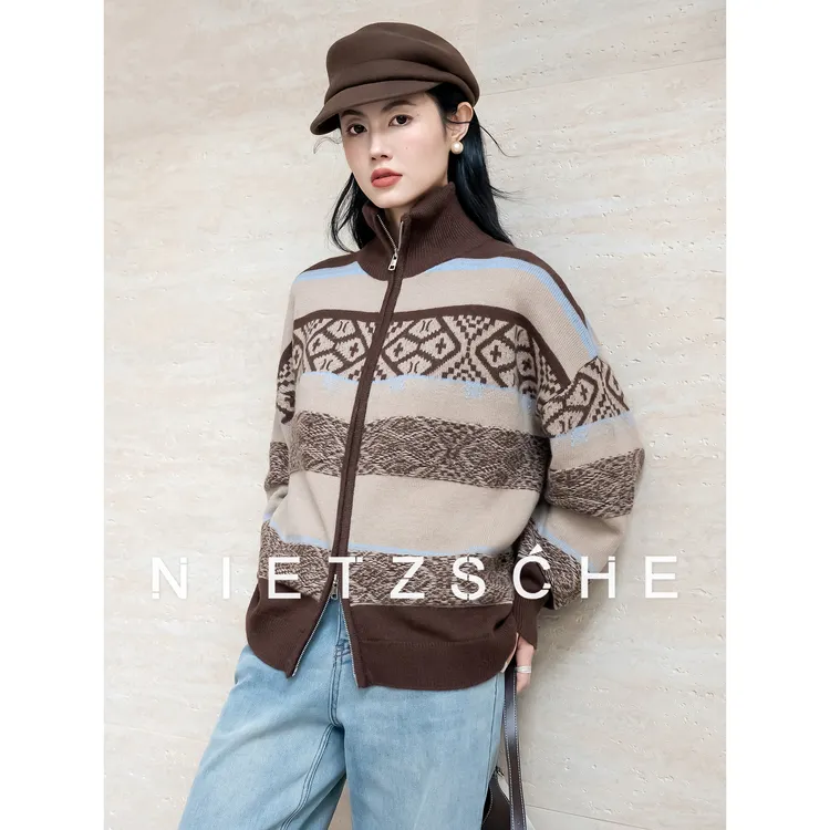 尼采 官方直营｜森林岛｜1oo%羊毛 费尔岛提花女羊毛针织开衫83092