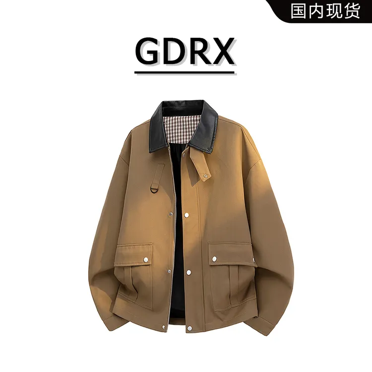 GDRX美式大码夹克男士2025秋季新款休闲百搭宽松潮牌复古翻领外套