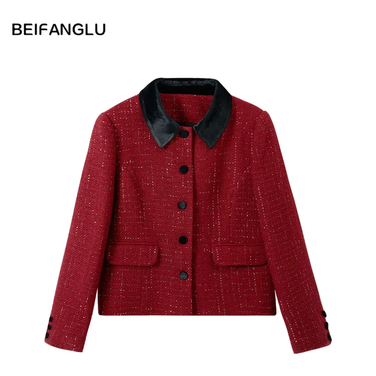 北方鹿【元旦新春系列】过年新装小香风翻领粗呢短款外套M97C210709