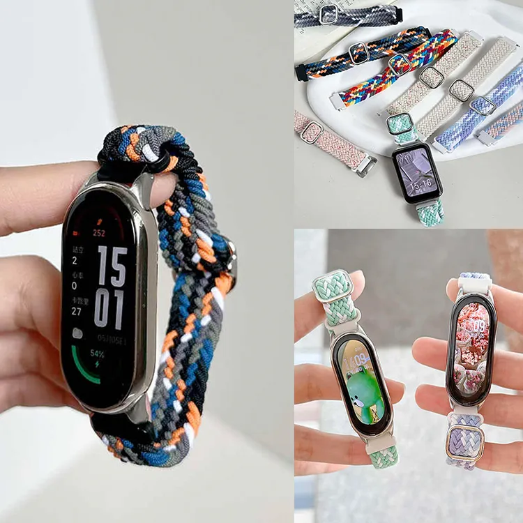 适用荣耀手环9表带黑色尼龙编织华为10/9/8/7夏天高级nfc手环表带