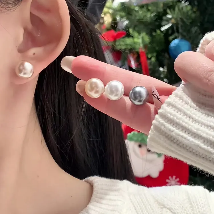 合金仿珍珠耳饰 简约气质珠光12mm珠珠耳钉温柔气质百搭气质耳环