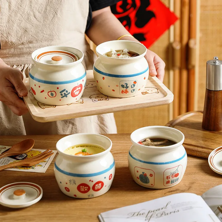 舍里陶瓷瓦罐炖盅隔水炖家用炖罐带盖沙县汤罐蒸鸡蛋碗厨房耐高温