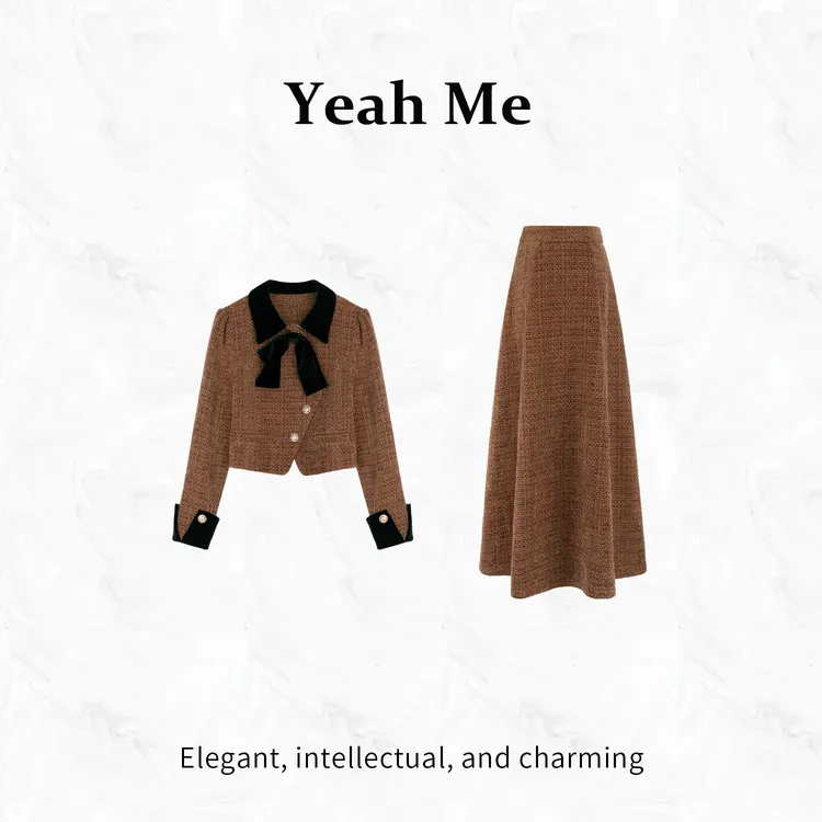 Yeah Me/也觅【晚枫佳人】秋季新款古典高贵感气质半身裙套装穿搭女