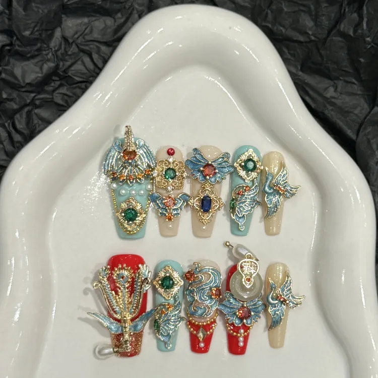 纯手工龙凤呈祥高货精品婚甲穿戴甲复古重工新款工艺奢华镶钻