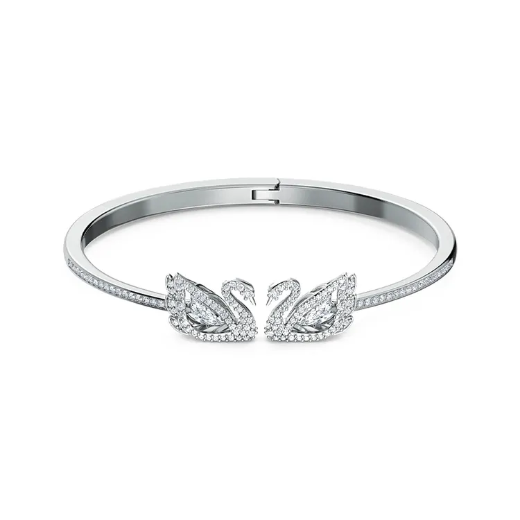 合金手镯 DancingSwan双天鹅开口手镯饰品女款S码银色轻奢送女友