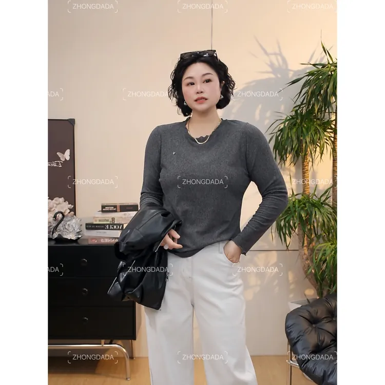 ZHONG大大【】2025秋冬洋气木耳边圆领长袖显瘦打底衫上衣女988*