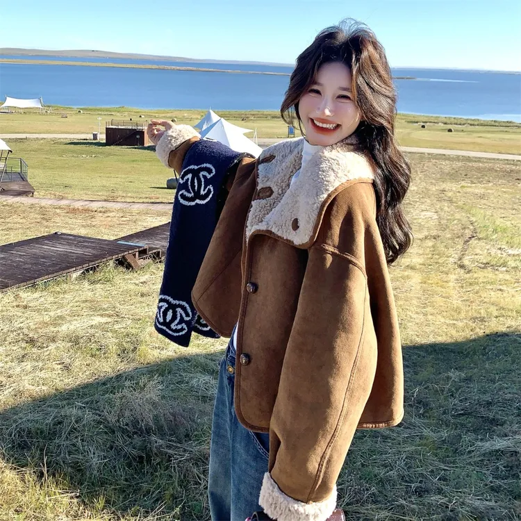 两面穿仿羊羔毛皮毛一体外套女2025新款爆款冬洋气小个子短款棉服