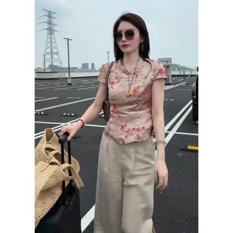 巨好看的两件套女夏装2025超火减龄新中式国风短袖上衣休闲裤套装