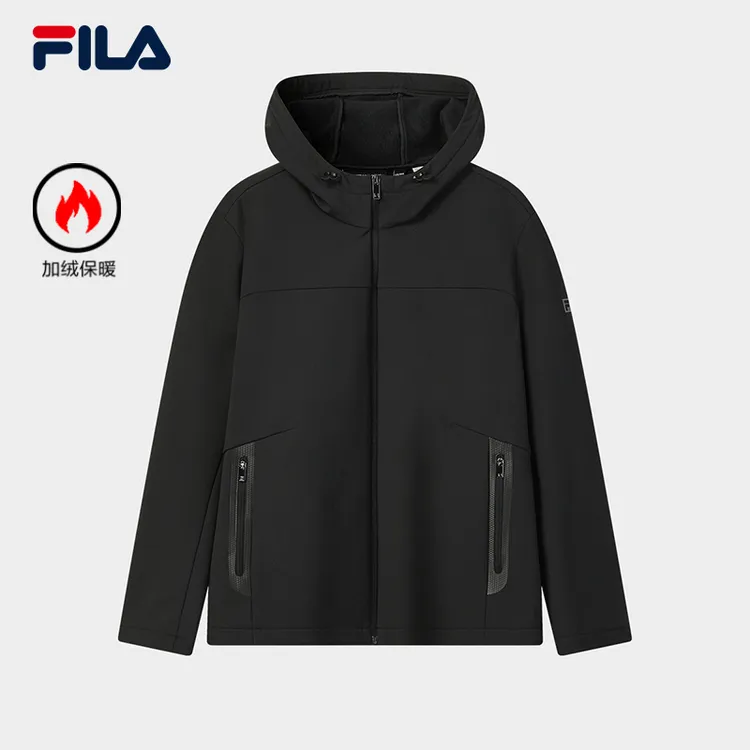 FILA斐乐【黑标加绒加厚防风外套】男士春季新款保暖连帽F61M543701