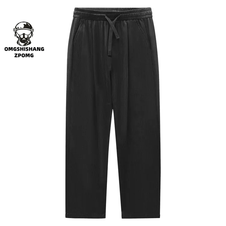 OMGSHISHANG/新款顶奢材质铜氨丝垂顺穿搭直筒裤透气膜感休闲裤