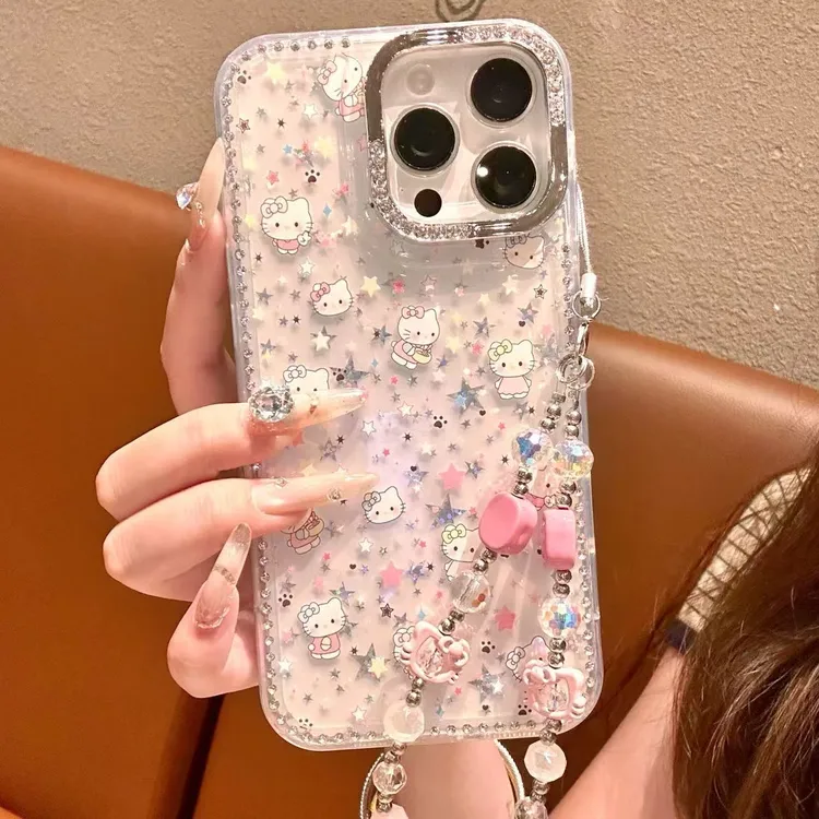 彩色星星KT手链适用苹果16promax手机壳15可爱14防摔13闪钻12女11
