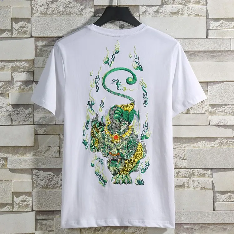 （貔貅）中国风貔貅纯棉重工刺绣短袖T恤 新款国潮夏季圆领半袖男士