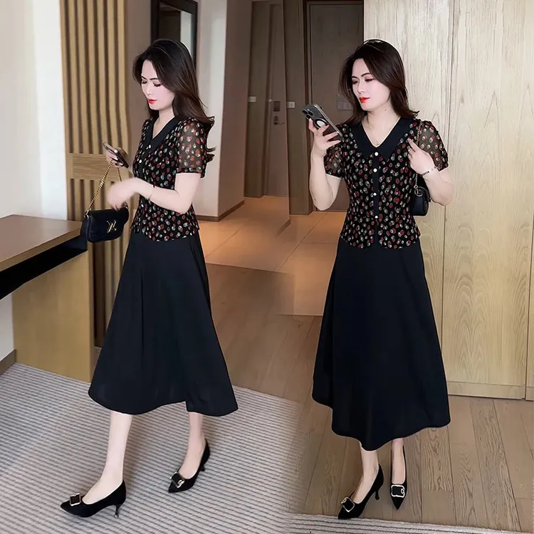 夏季2025新款短袖中年假两件连衣裙收腰显瘦妈妈波点裙子减龄洋气