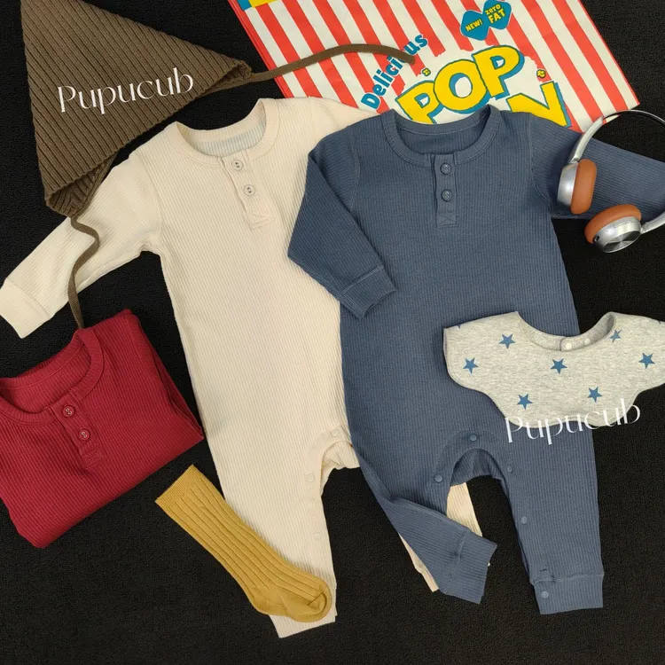 超好看北欧风爬服！Pupucub莫代尔宝宝长袖坑条连体衣春秋款百搭