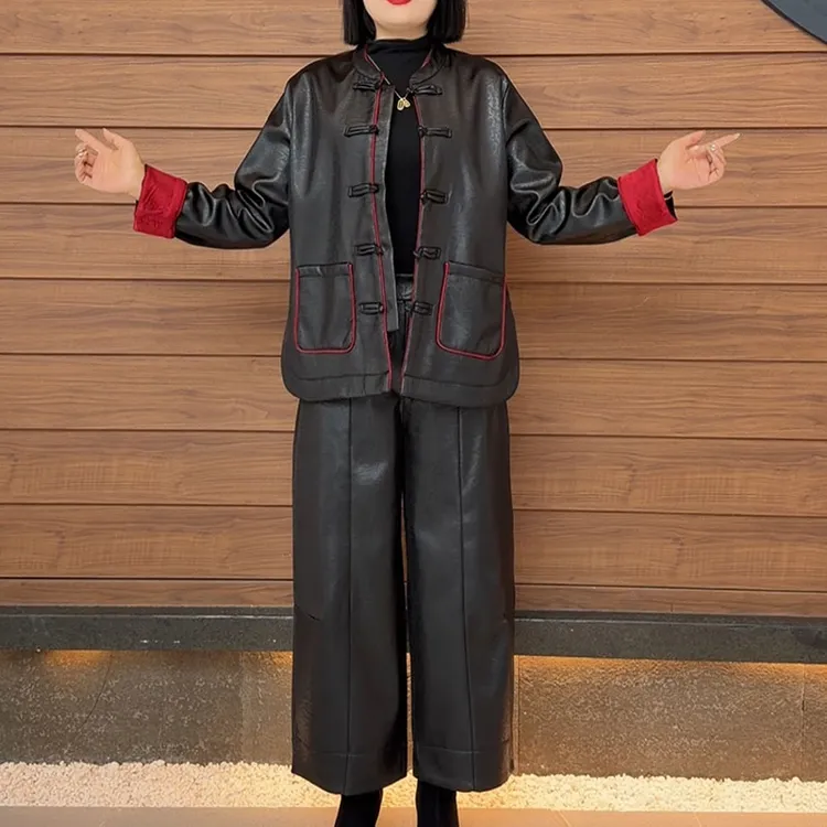 （9059）2025年冬季新款图层压花加绒时尚洋气显瘦遮肉国风 套装 女