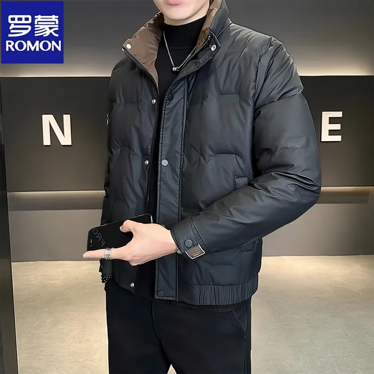Romon/罗蒙冬季新款时尚白鸭绒立领羽绒服男士休闲抗寒保暖外套男