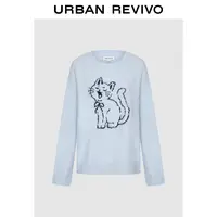 UR2025冬季新款女装休闲趣味猫咪图案宽松针织衫UYY950142