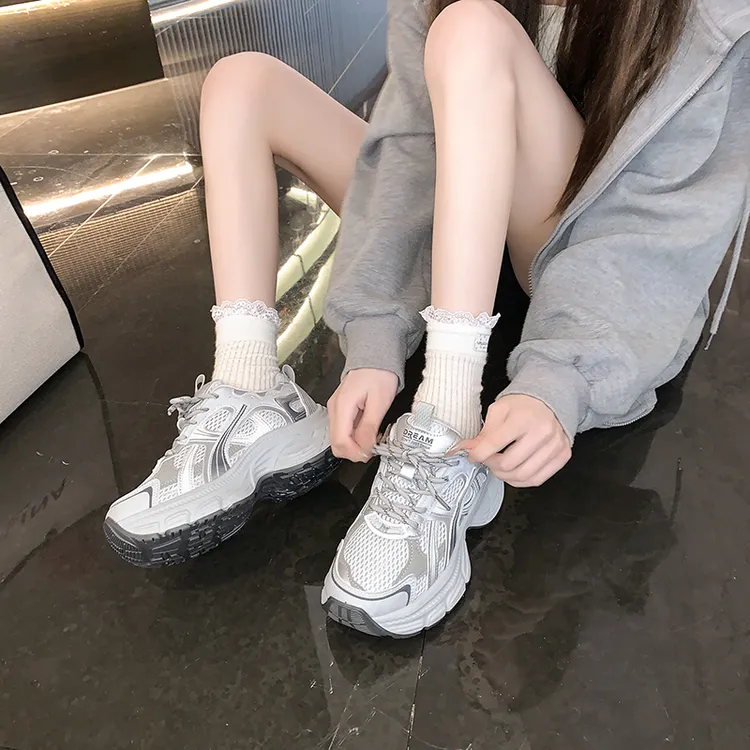 时尚厚底老爹鞋女2025夏秋新款小个子增高网面透气跑步运动休闲鞋