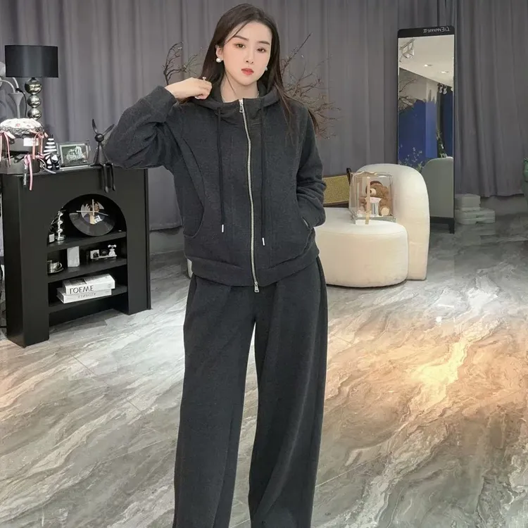 2829秋冬新款潮流加绒加厚休闲运动两件套套装