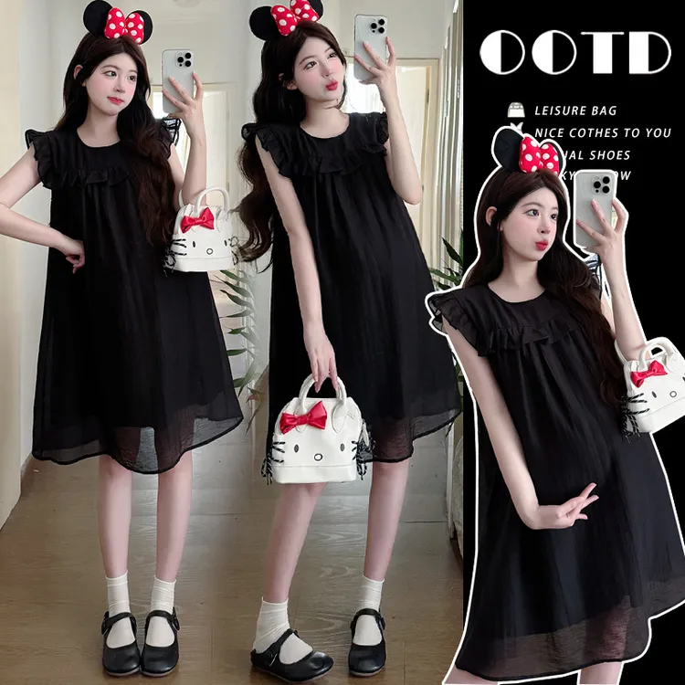 2025夏季新款孕妇装时尚简约范纯色宽松显瘦孕妇连衣裙