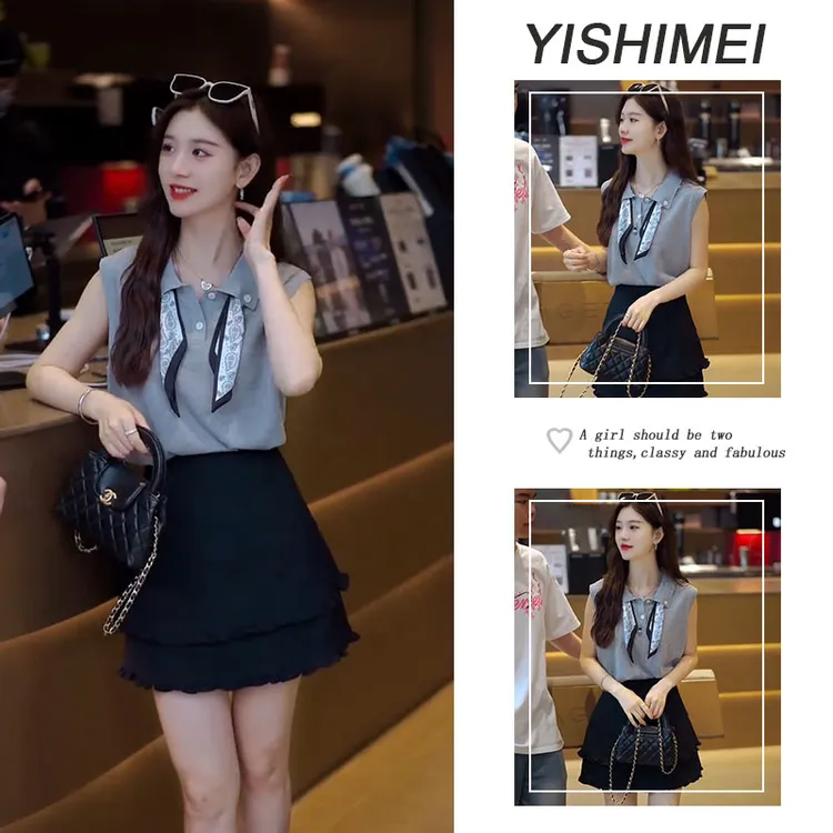 夏季超火一整套2025年新款韩系百搭polo领上衣显瘦短裙两件套装