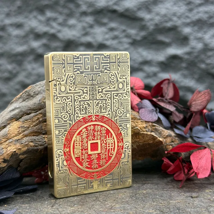 【799朱砂饕餮纹山鬼花钱】佐罗正品799超薄朗声煤油打火机手工填砂