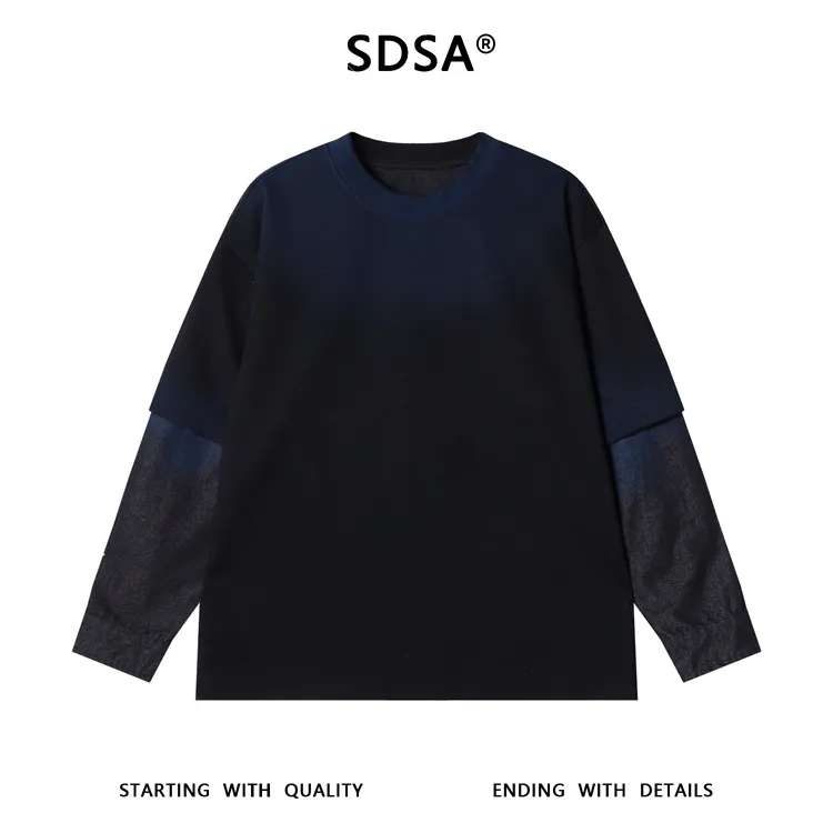 SDSA男士秋冬新款痞帅男装潮牌扎染拼接圆领卫衣肌理感时尚舒适