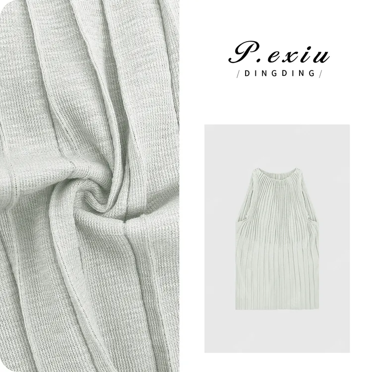 【温韵】人丝圆领压褶无袖套头精致感针织背心ZZ0820