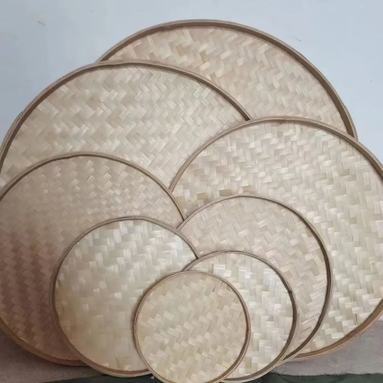 竹编簸箕无孔米筛子家用竹匾竹筐圆托盘晾晒绘画装饰竹制品竹篦子