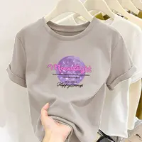 新款圆领紫色Moonlight印花纯棉短袖小个子女修身显瘦百搭上衣