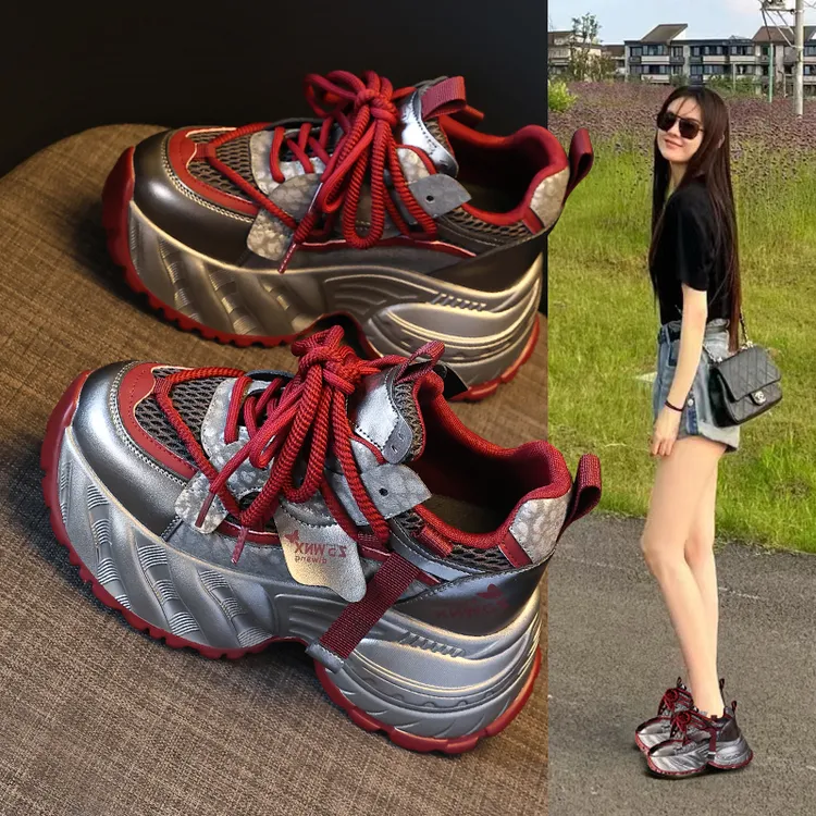 小个子厚底老爹鞋女内增高10cm高跟新款休闲运动鞋厚底松糕显高潮